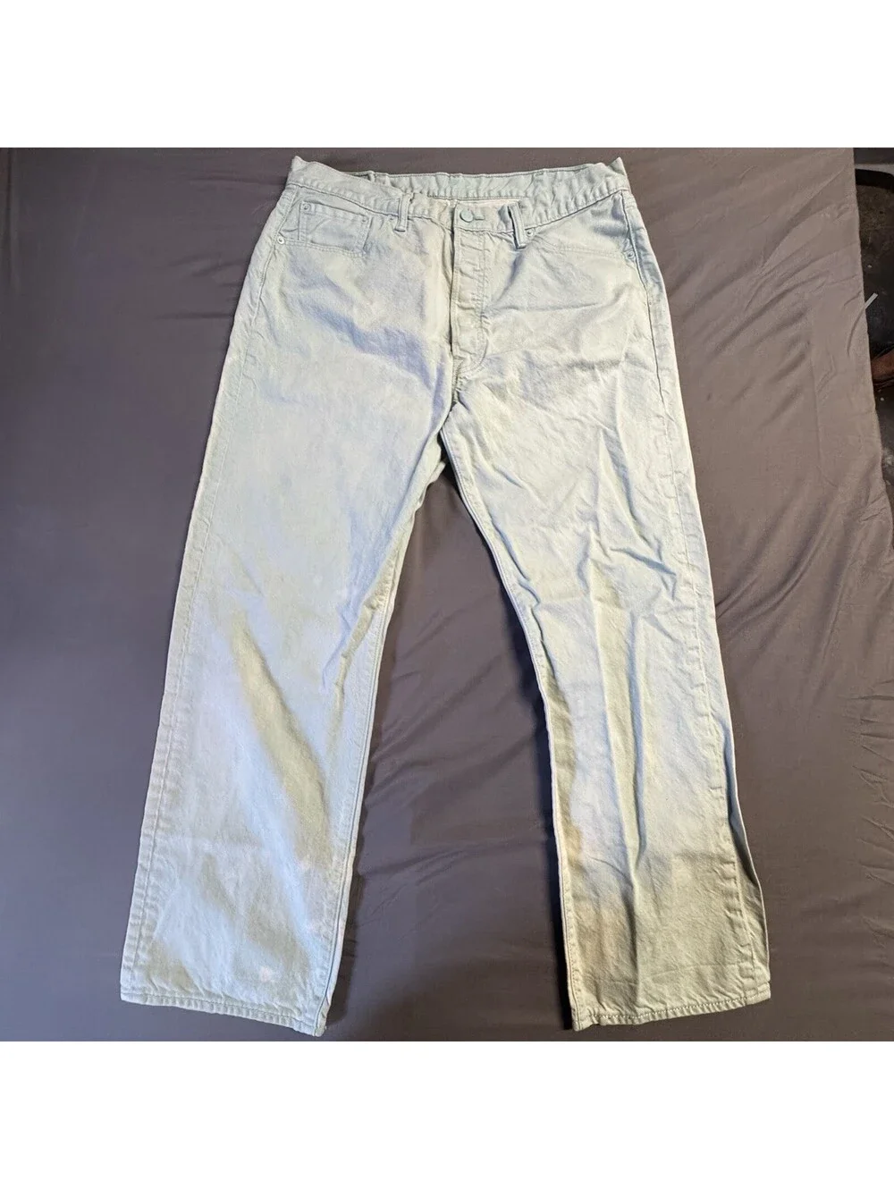 Levis 501 Jeans Mens 40x32 Light Wash Light Blue Straight Leg Button Fly Denim⁠